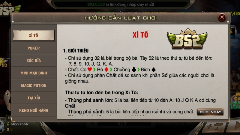 Luật chơi bài Xì Tố B52 CLUB phổ biến hiện nay